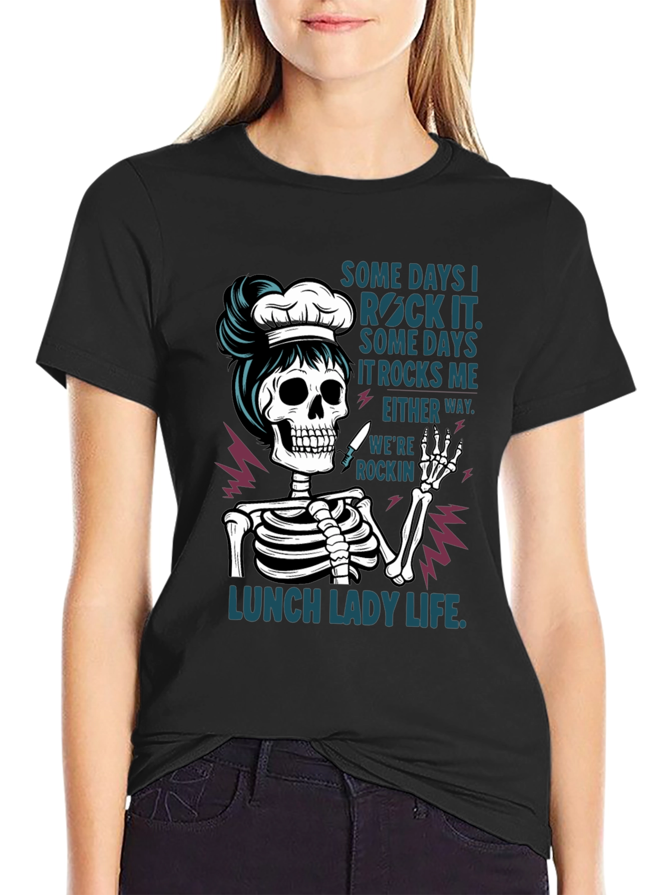 Black Lunch Lady Skeleton T-Shirt - Rockin' Life Tee view 2