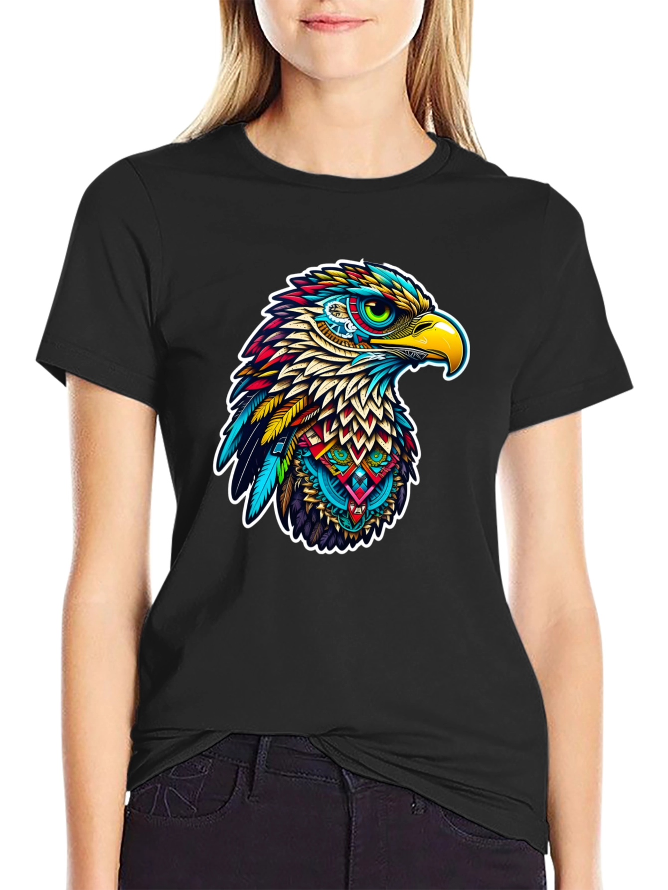 Black Vibrant Eagle Graphic Tee - Stylish Men's Black T-Shirt view 2
