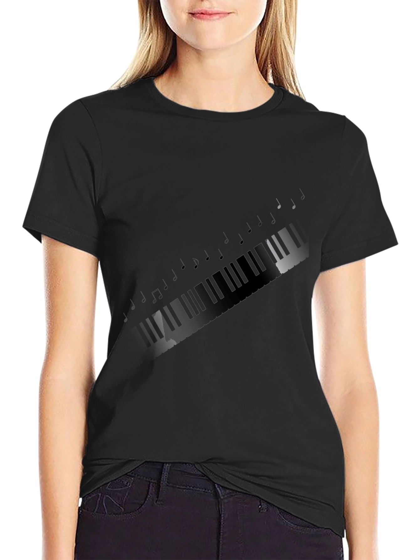 Black Musical Keyboard T-Shirt - Soft Cotton Tee view 2
