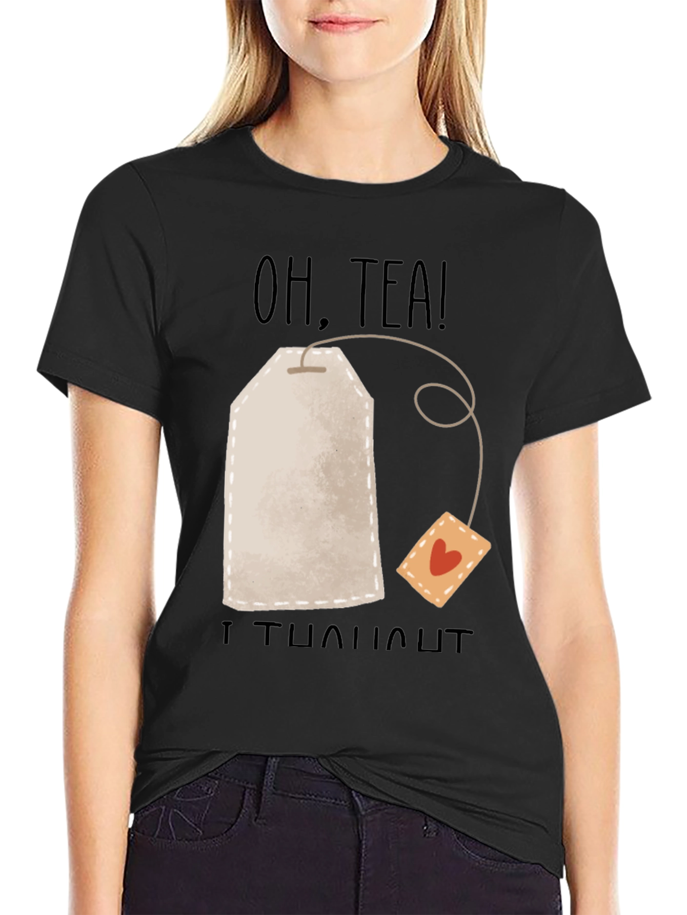 Black Oh, Tea! Humor Graphic Tee - Black Cotton T-Shirt view 2