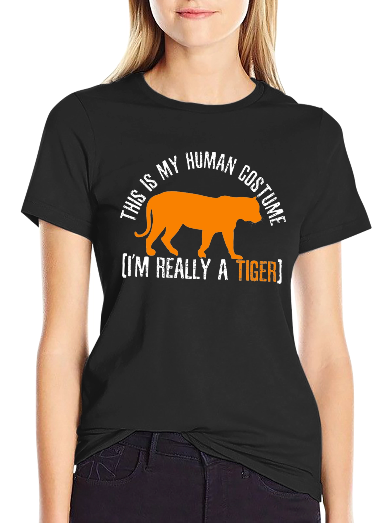 Black Human Costume Funny Tiger Graphic Tee view 2
