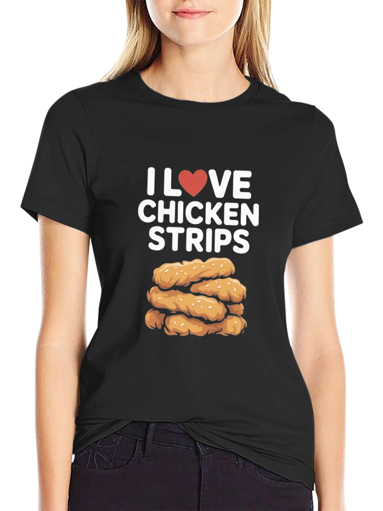 Black I Love Chicken Strips Black T-Shirt view 2