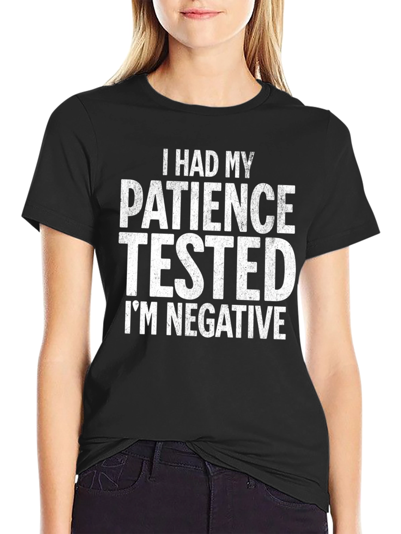Black Funny Patience Tested Negative Humor T-Shirt view 2