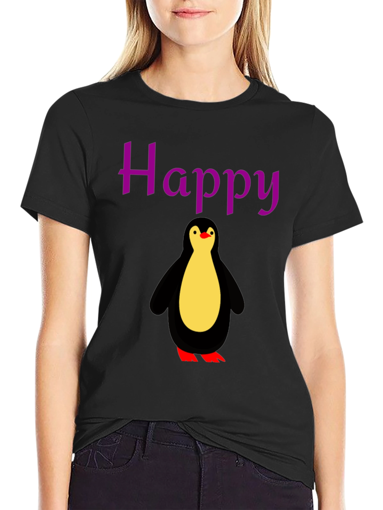Black Happy Penguin Graphic Tee - Black view 2