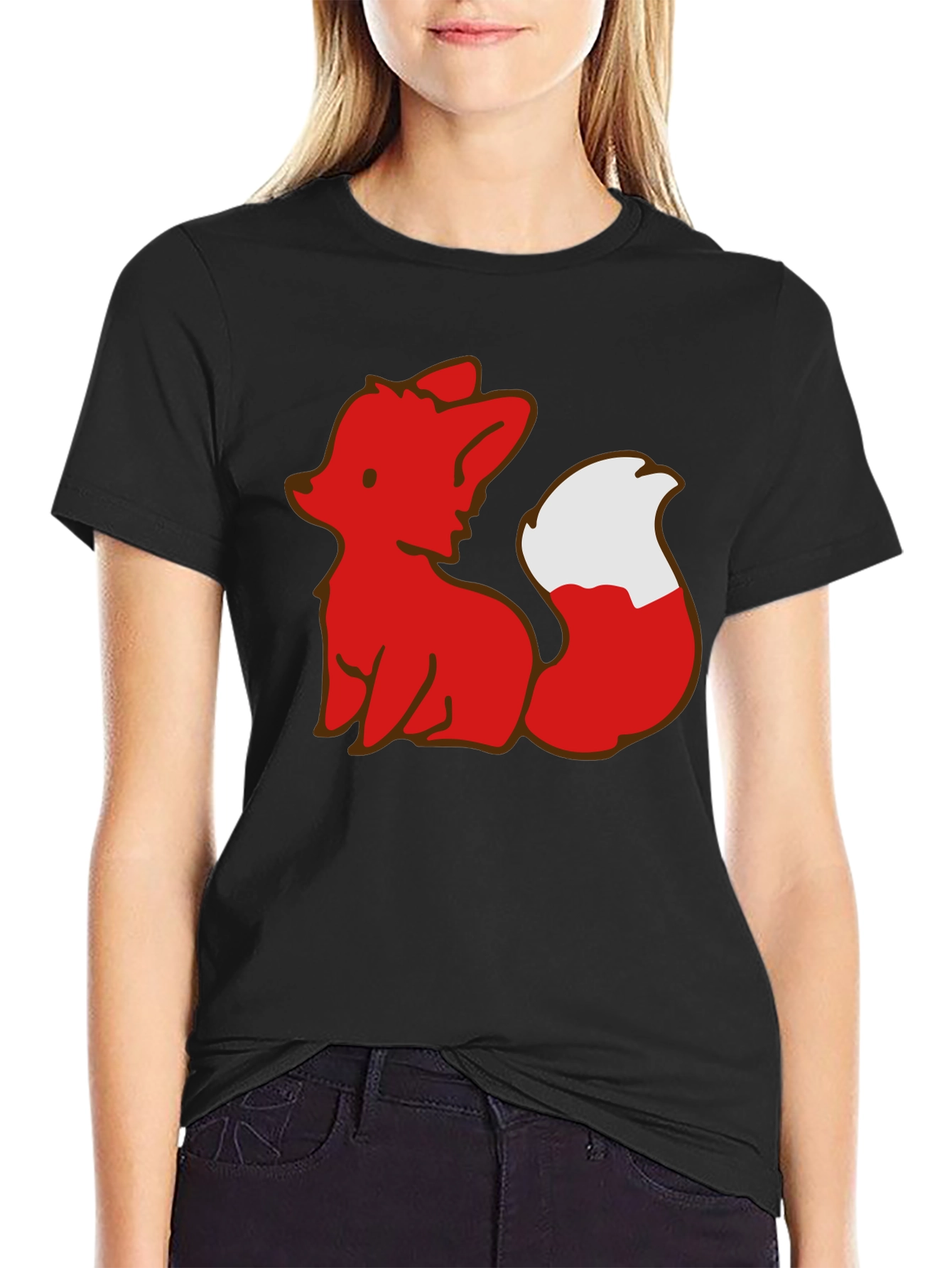 Black Cute Fox Graphic Tee - Black Unisex T-Shirt view 2