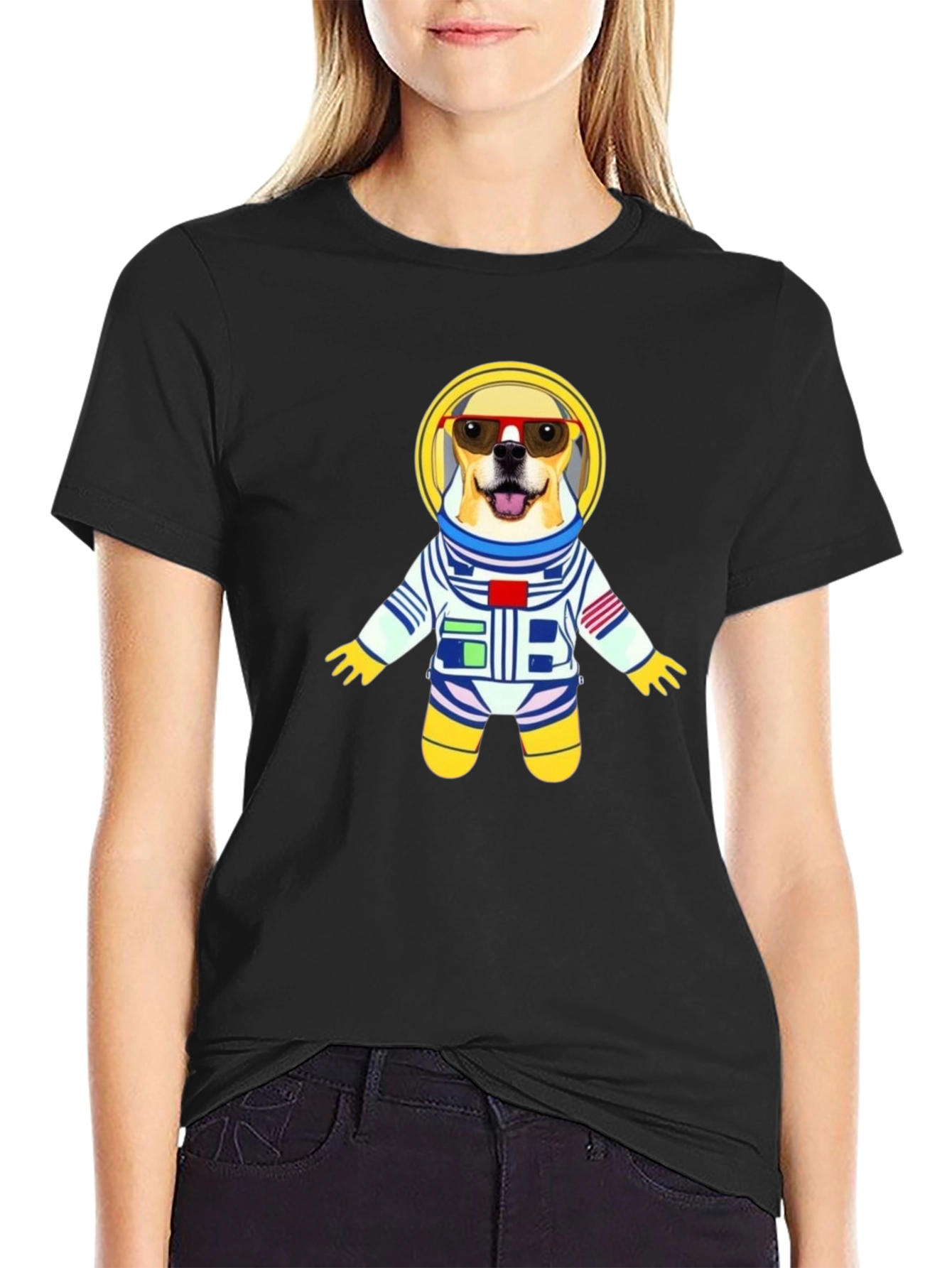 Black Dog Astronaut Graphic Tee - Cool Space Pup T-Shirt view 2
