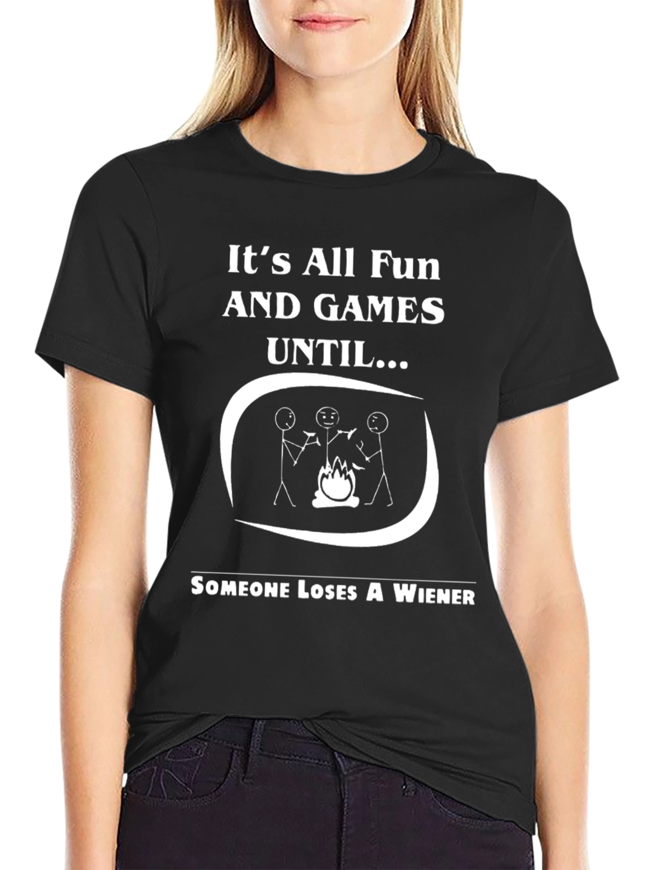Black Funny Camping T-Shirt - Loses a Wiener Tee view 2
