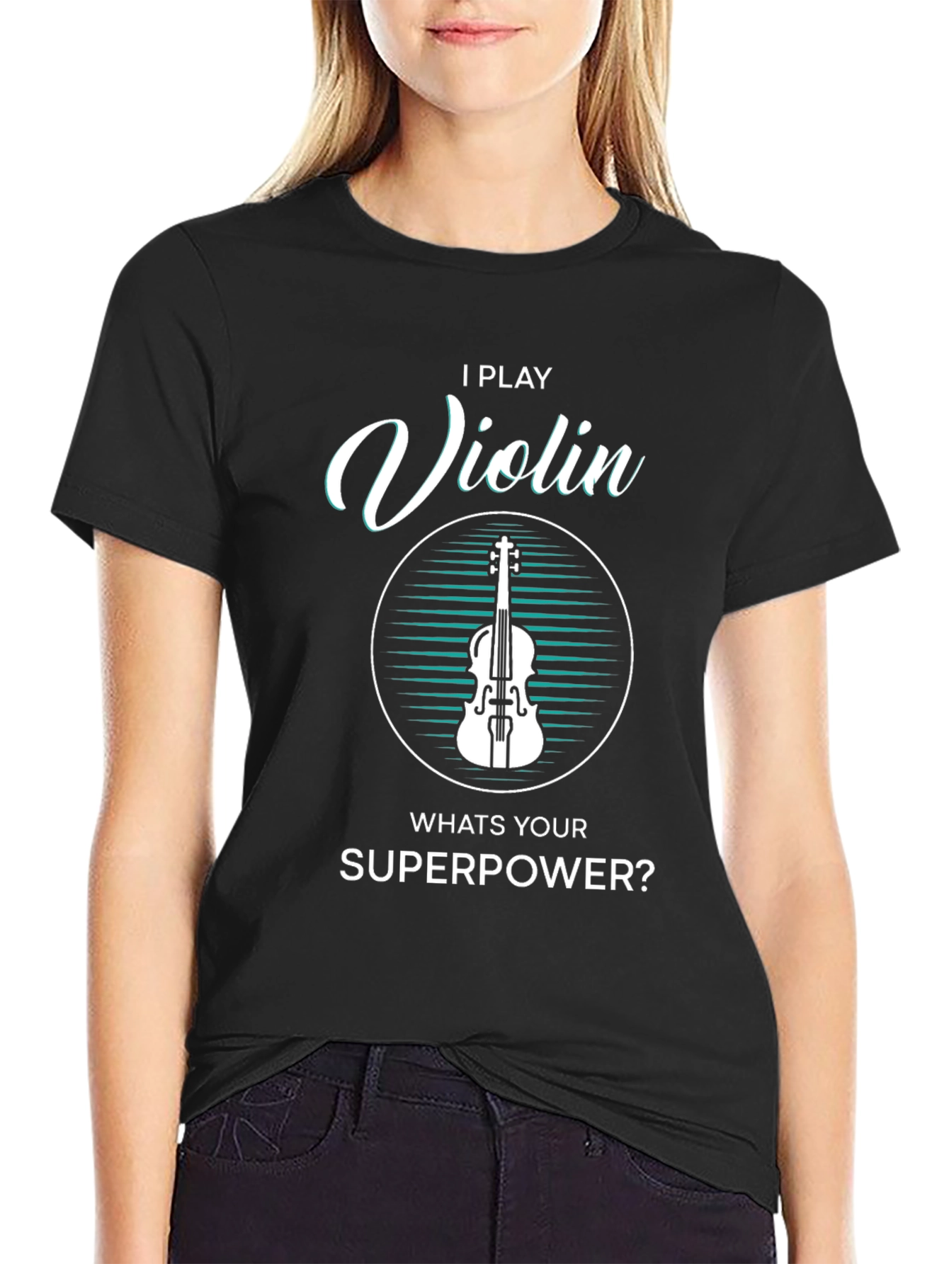Black I Play Violin What's Your Superpower? T-Shirt view 2