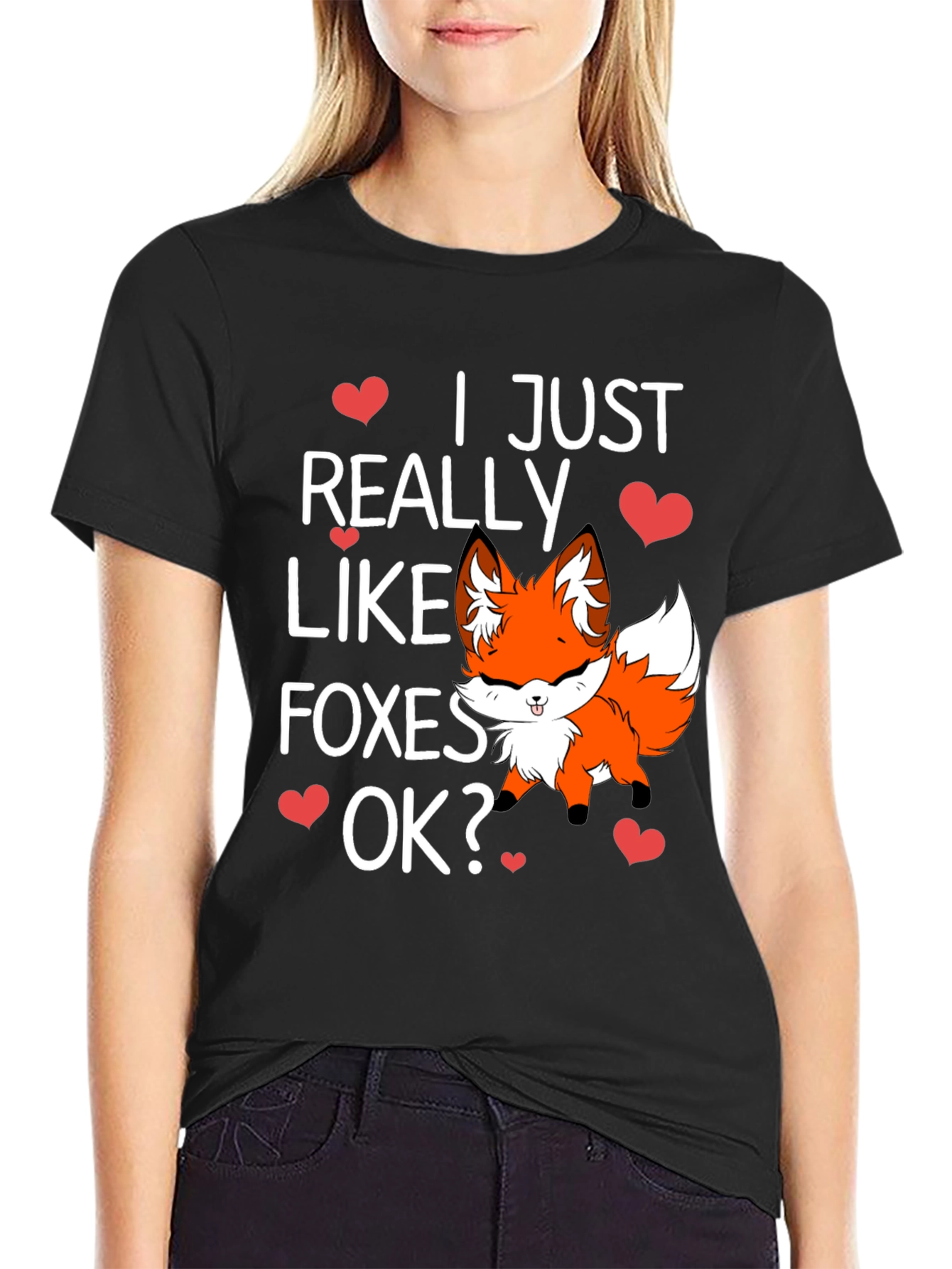 Black Cute Fox Lover T-Shirt - I Just Really Like Foxes OK? view 2