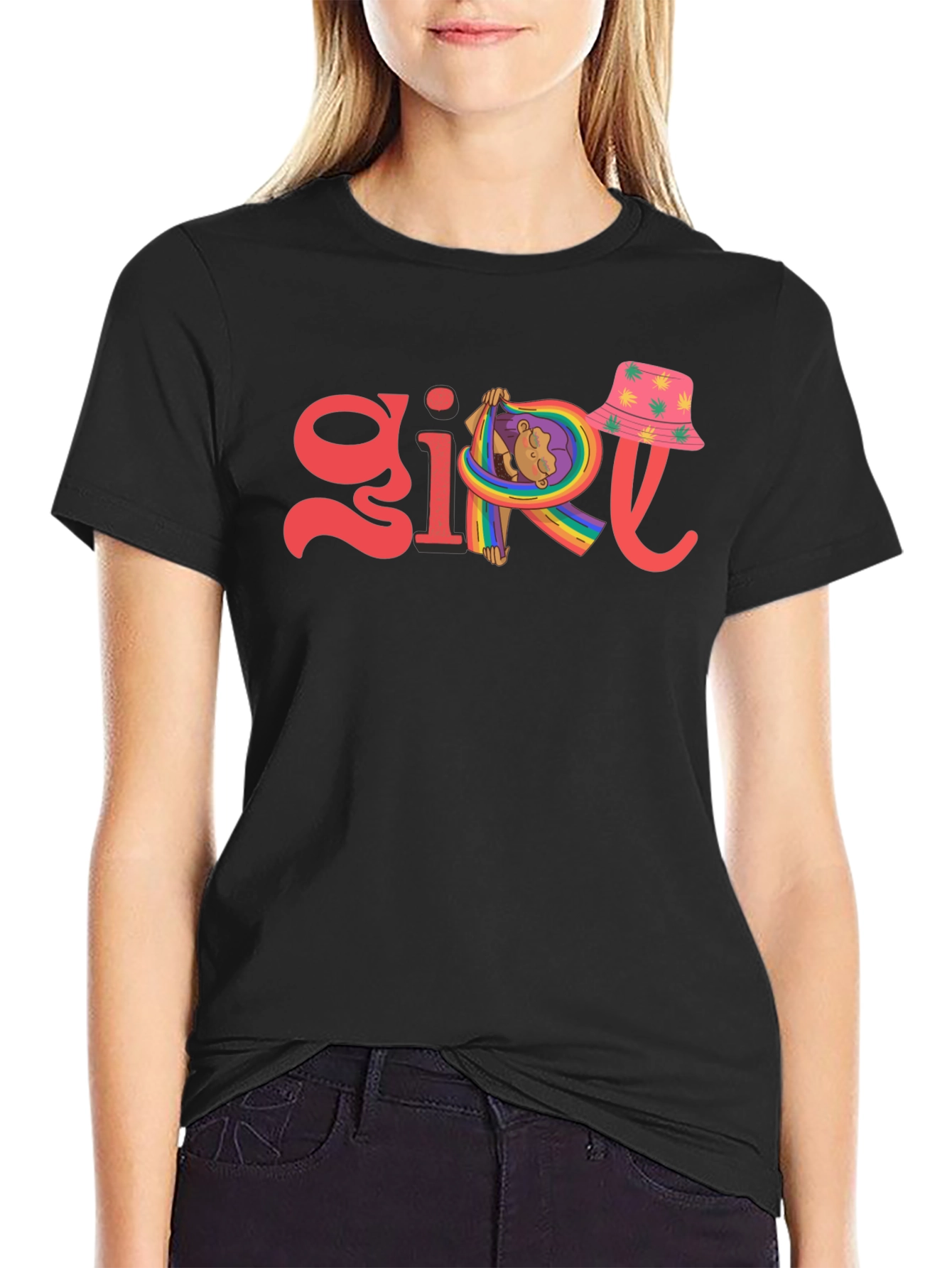 Black Girl Rainbow Graphic Tee - Black Cotton Blend view 2