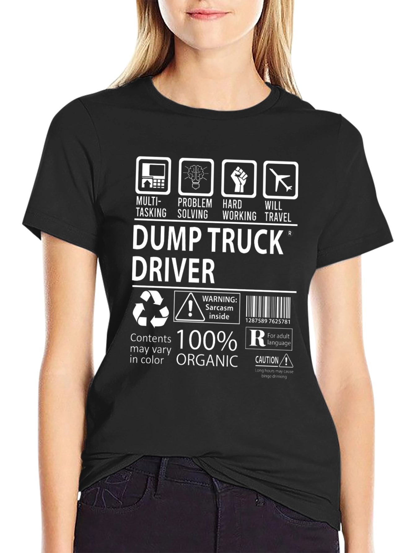 Black Dump Truck Driver T-Shirt view 2