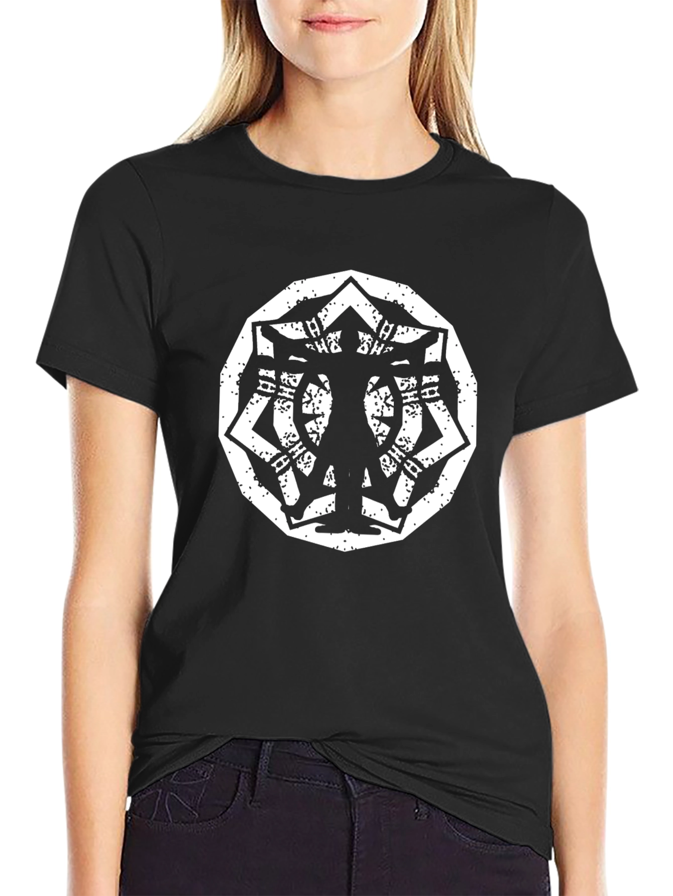 Black Geometric Silhouette Graphic Black T-Shirt view 2