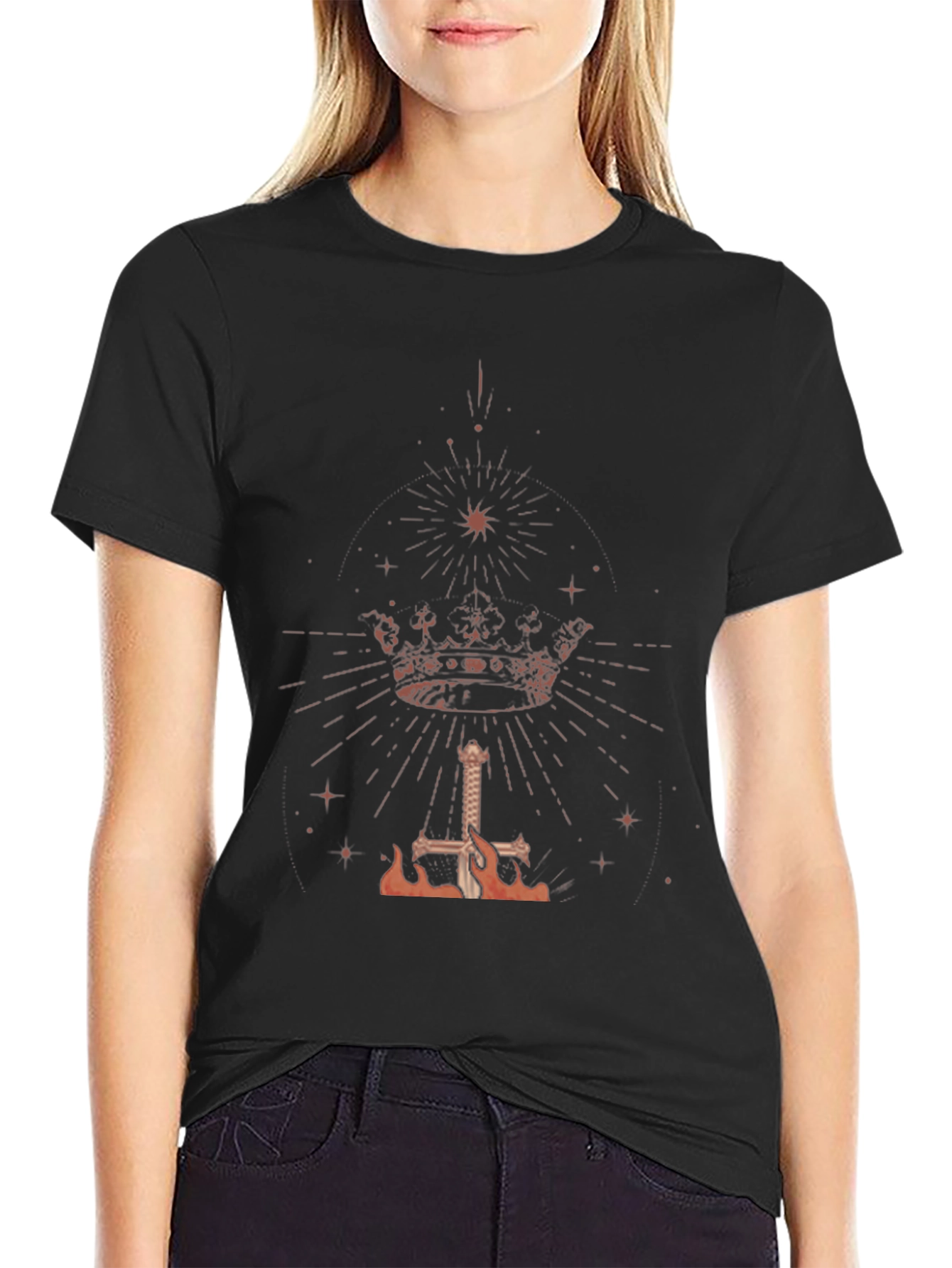 Black Crown and Sword Graphic Black T-Shirt view 2