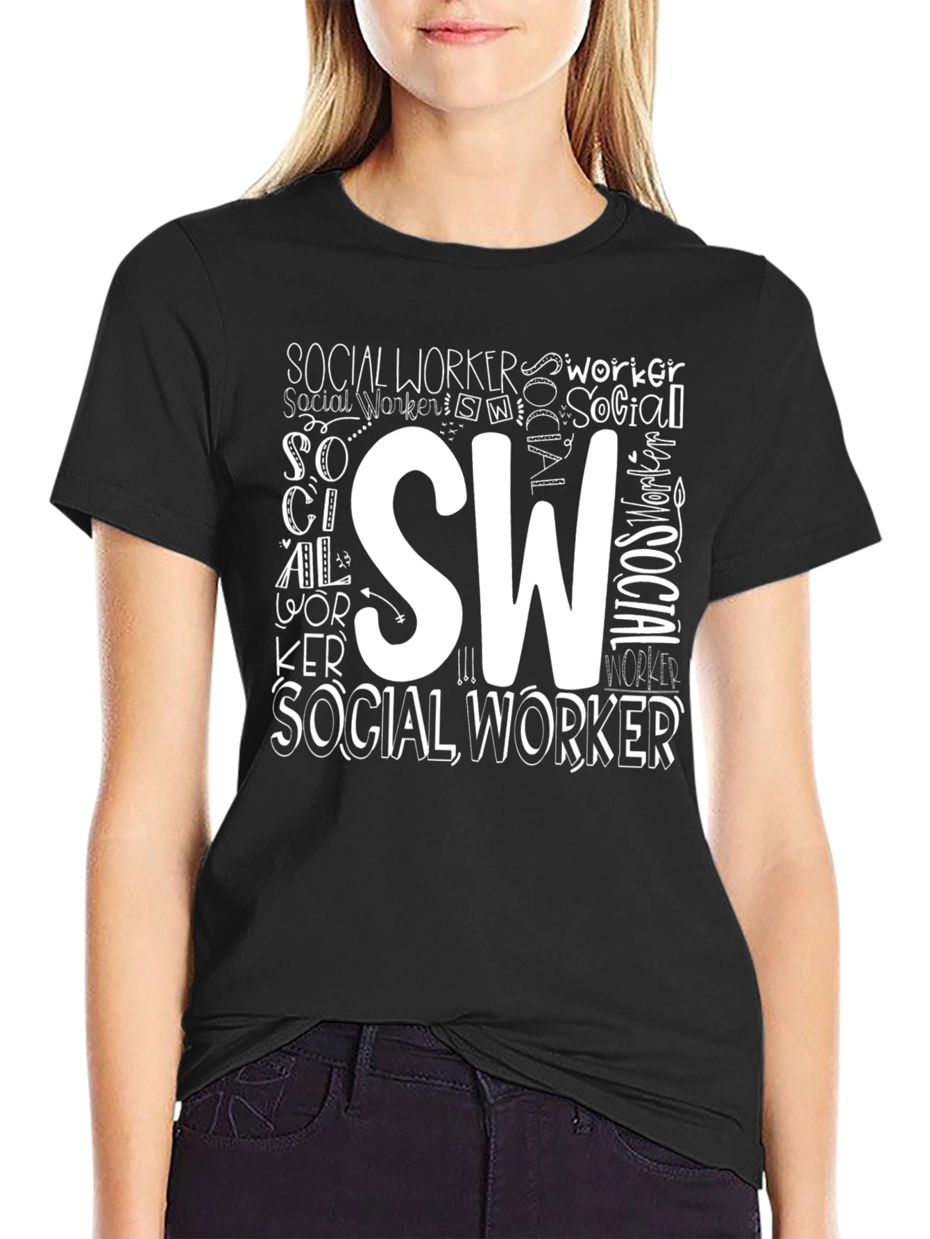 Black Social Worker T-Shirt - SW Design view 2