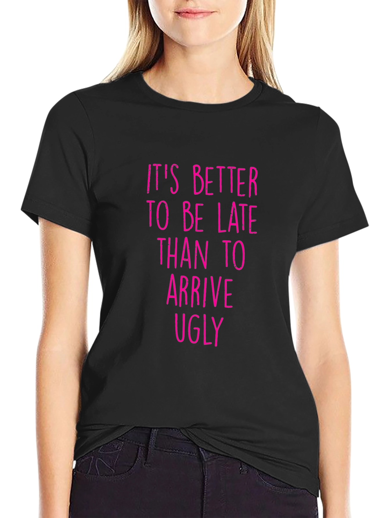 Black Funny Graphic Tee: It's Better to be Late view 2