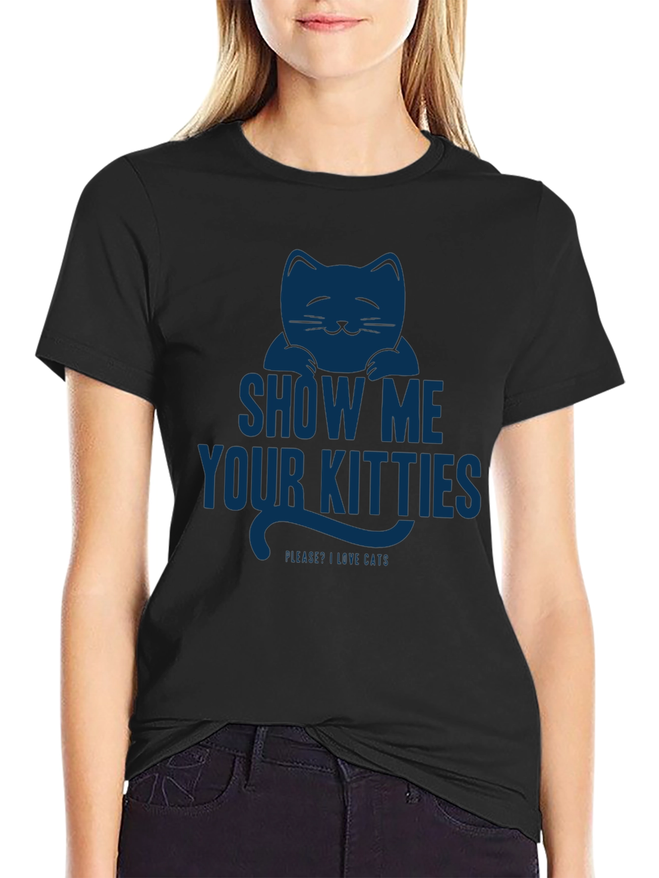 Black Show Me Your Kitties T-Shirt - Funny Cat Lover Tee view 2