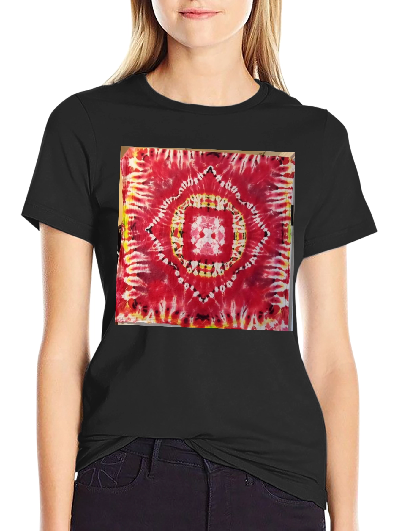 Black Red Tie-Dye Mandala Graphic Tee view 2