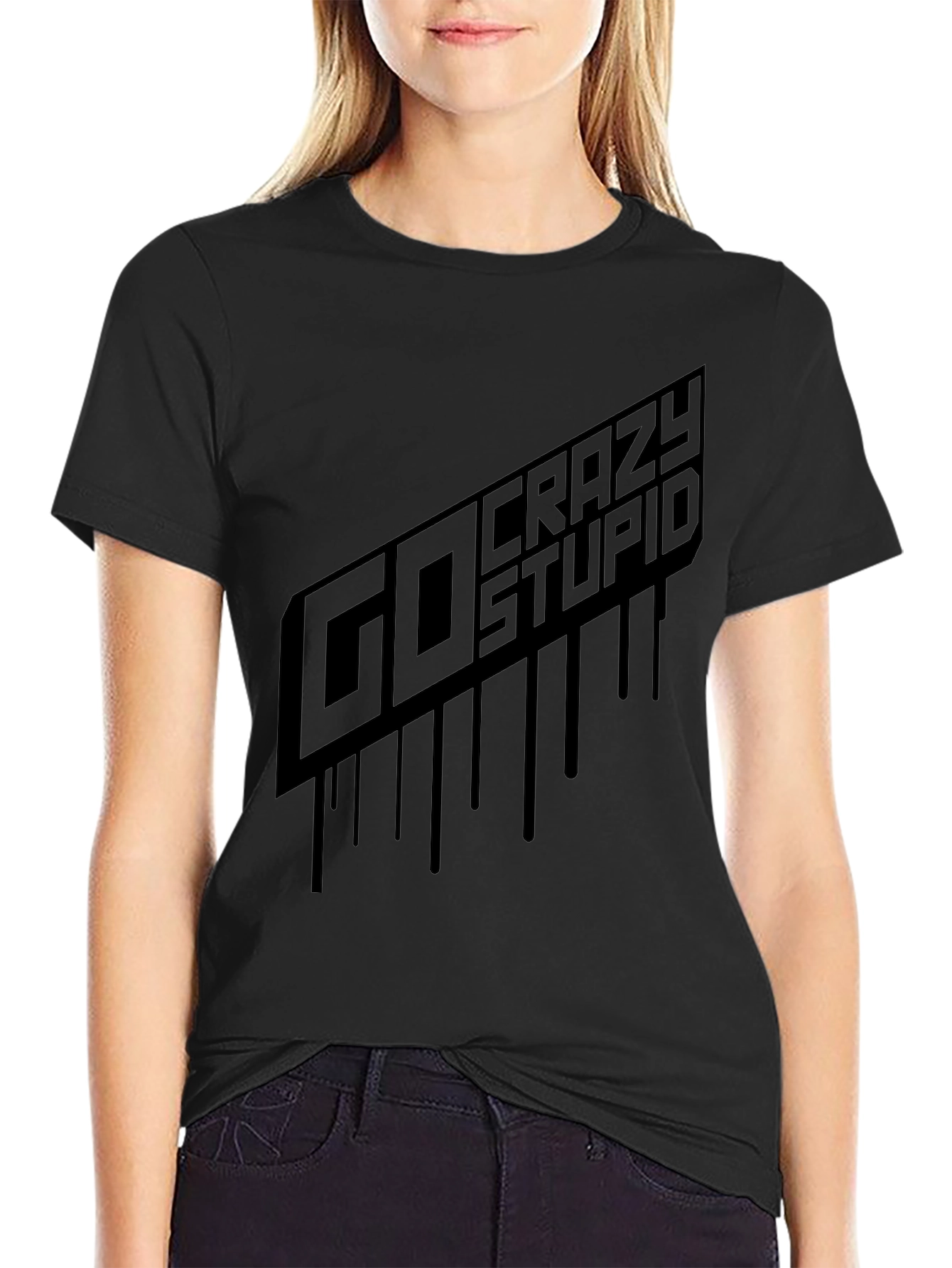 Black Go Crazy Stupid Graphic Tee - Black view 2