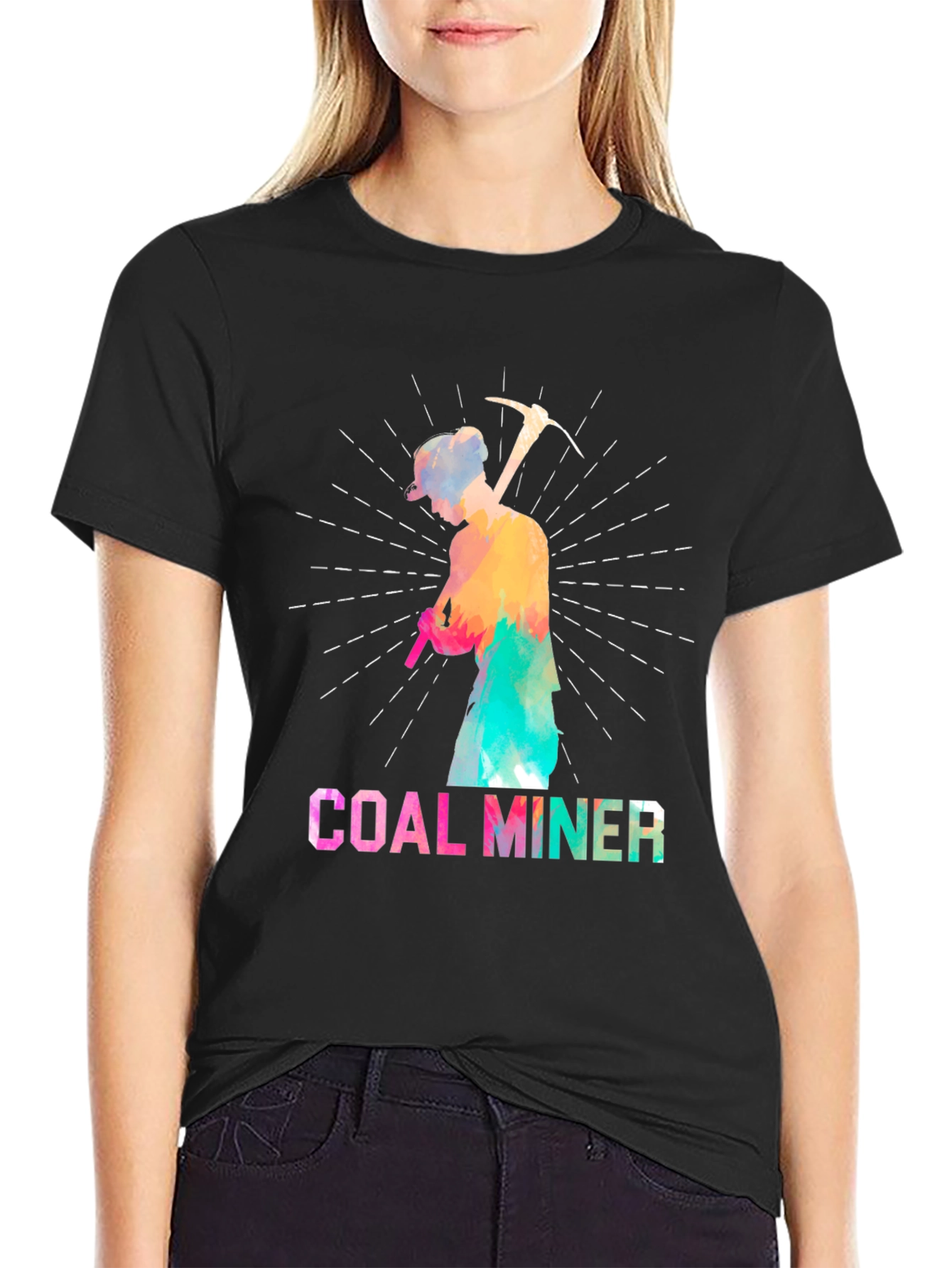 Black Coal Miner Colorful Graphic T-Shirt view 2