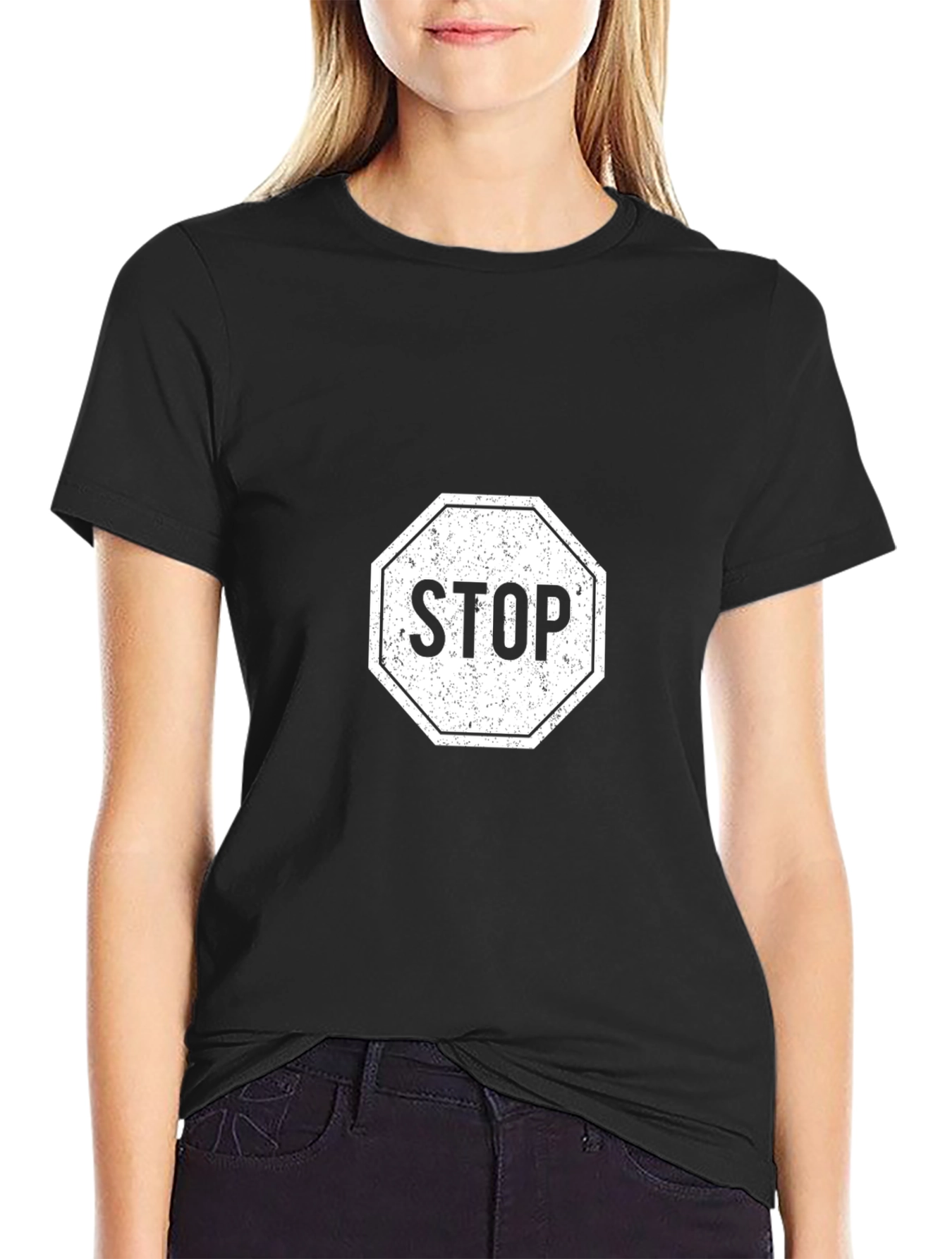Black Stop Sign Graphic Print Black T-Shirt for Men view 2