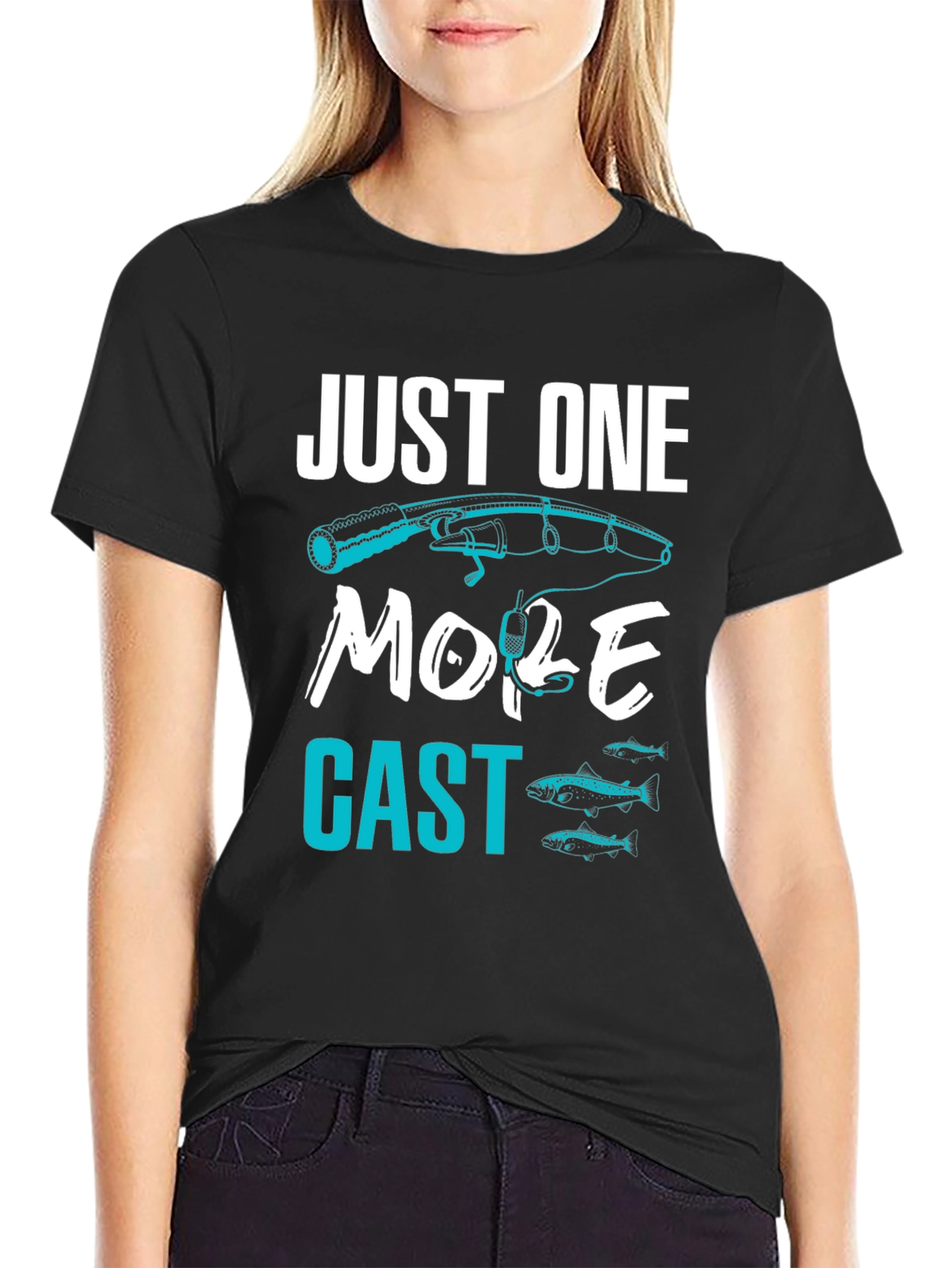 Black Just One More Cast Fishing T-Shirt view 2