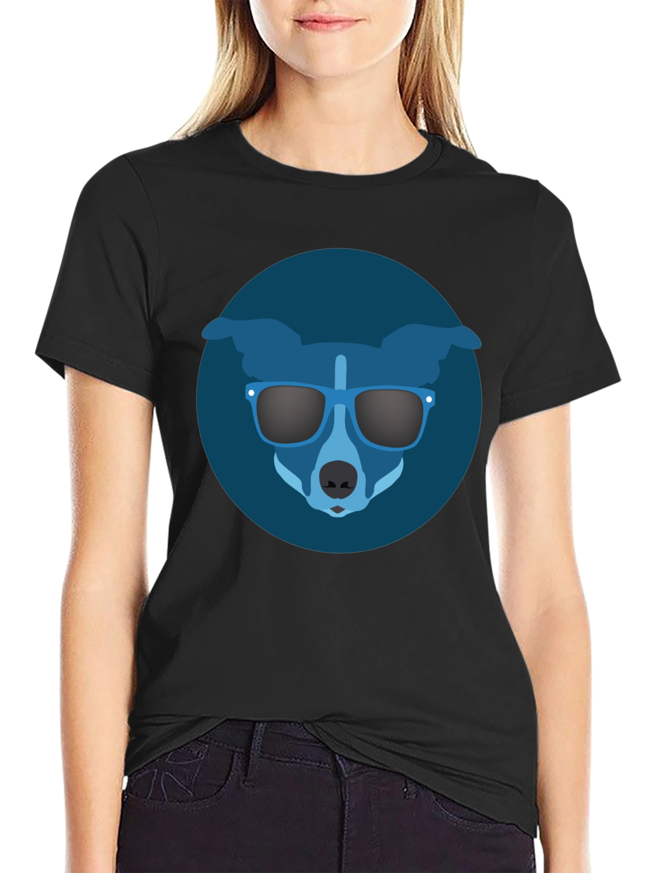 Black Cool Dog Graphic Tee - Black Cotton T-Shirt view 2