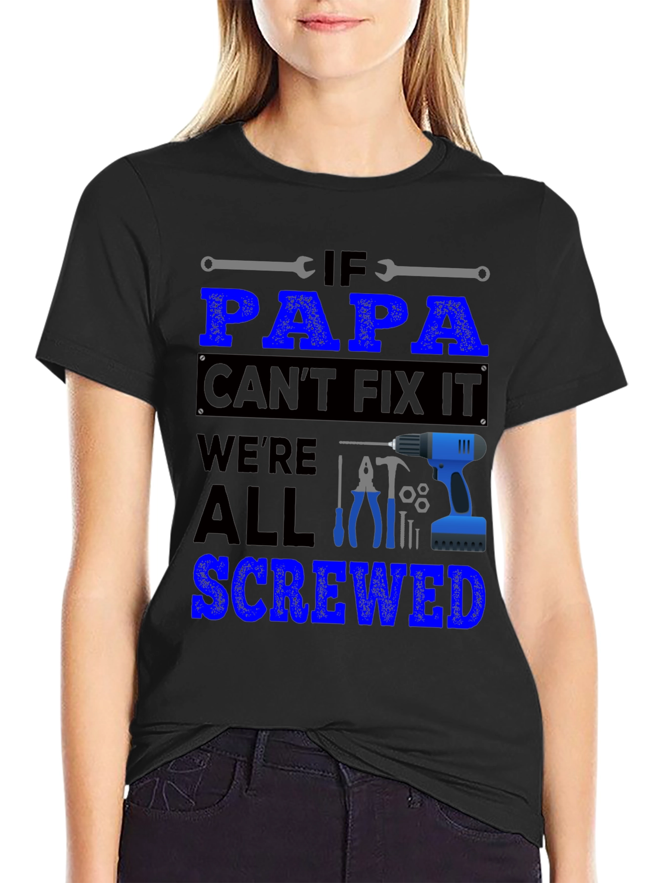 Black Papa Can Fix It T-Shirt view 2