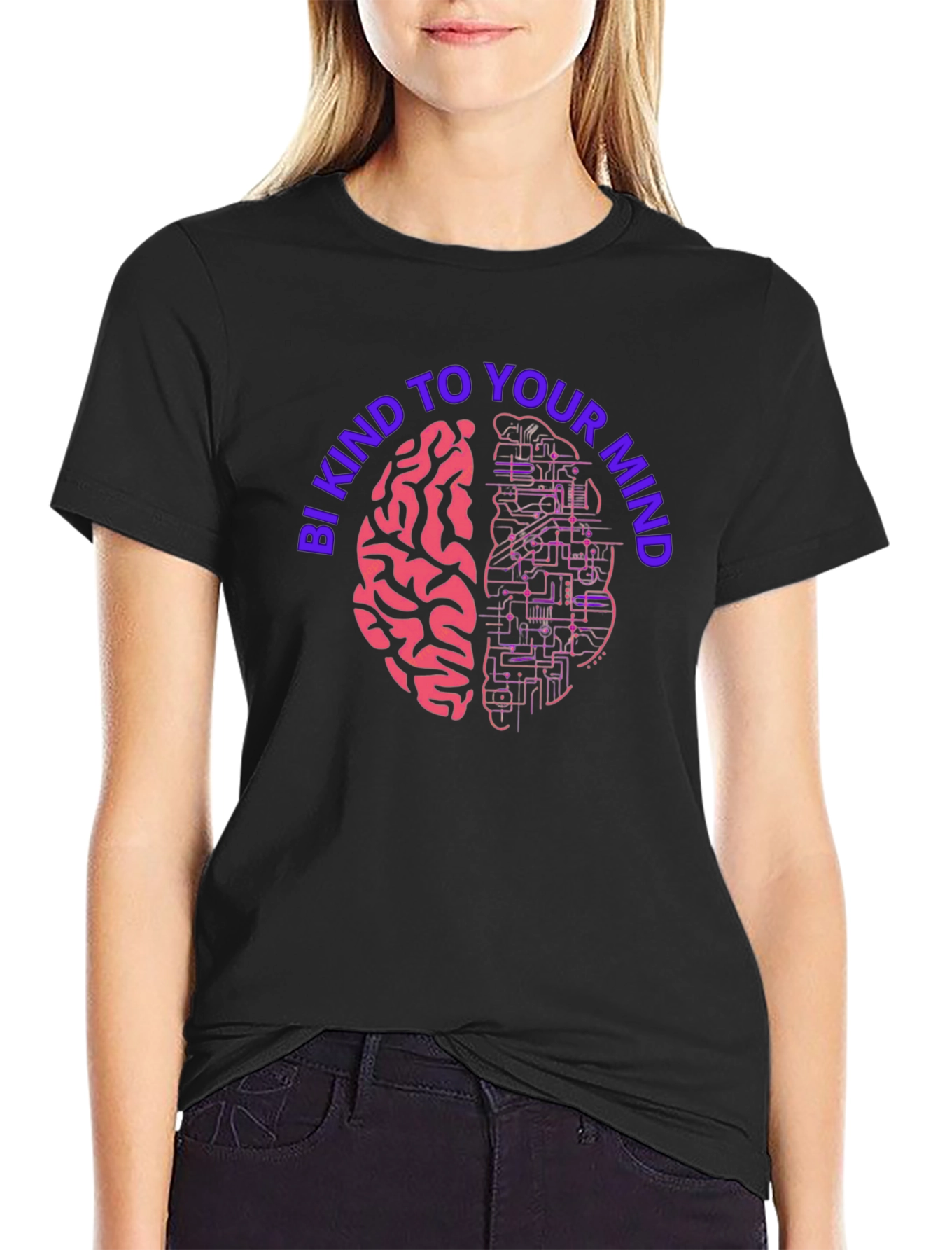 Black Be Kind To Your Mind Graphic Tee - Brain Circuit Design view 2