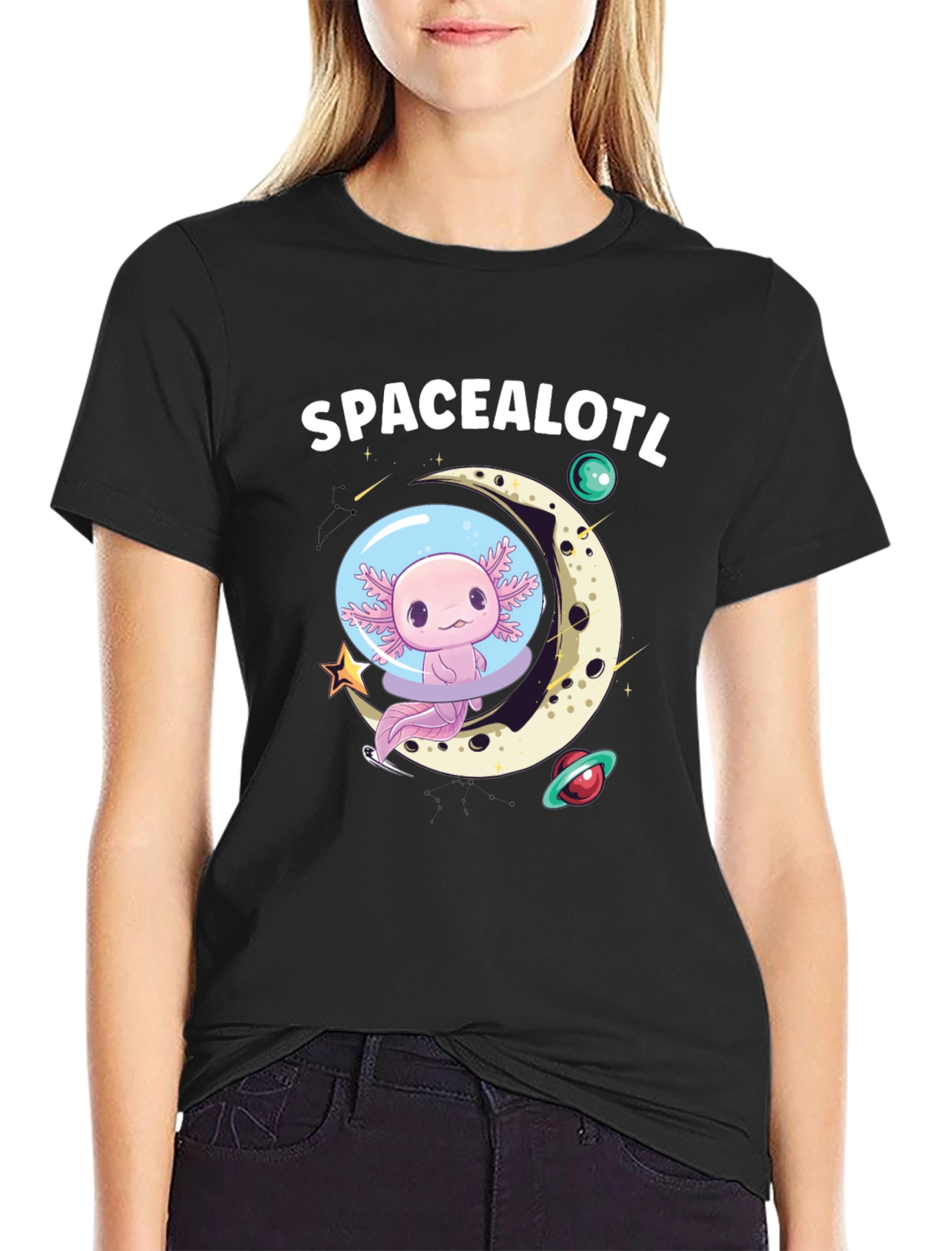 Black Space Axolotl T-Shirt - Unisex view 2