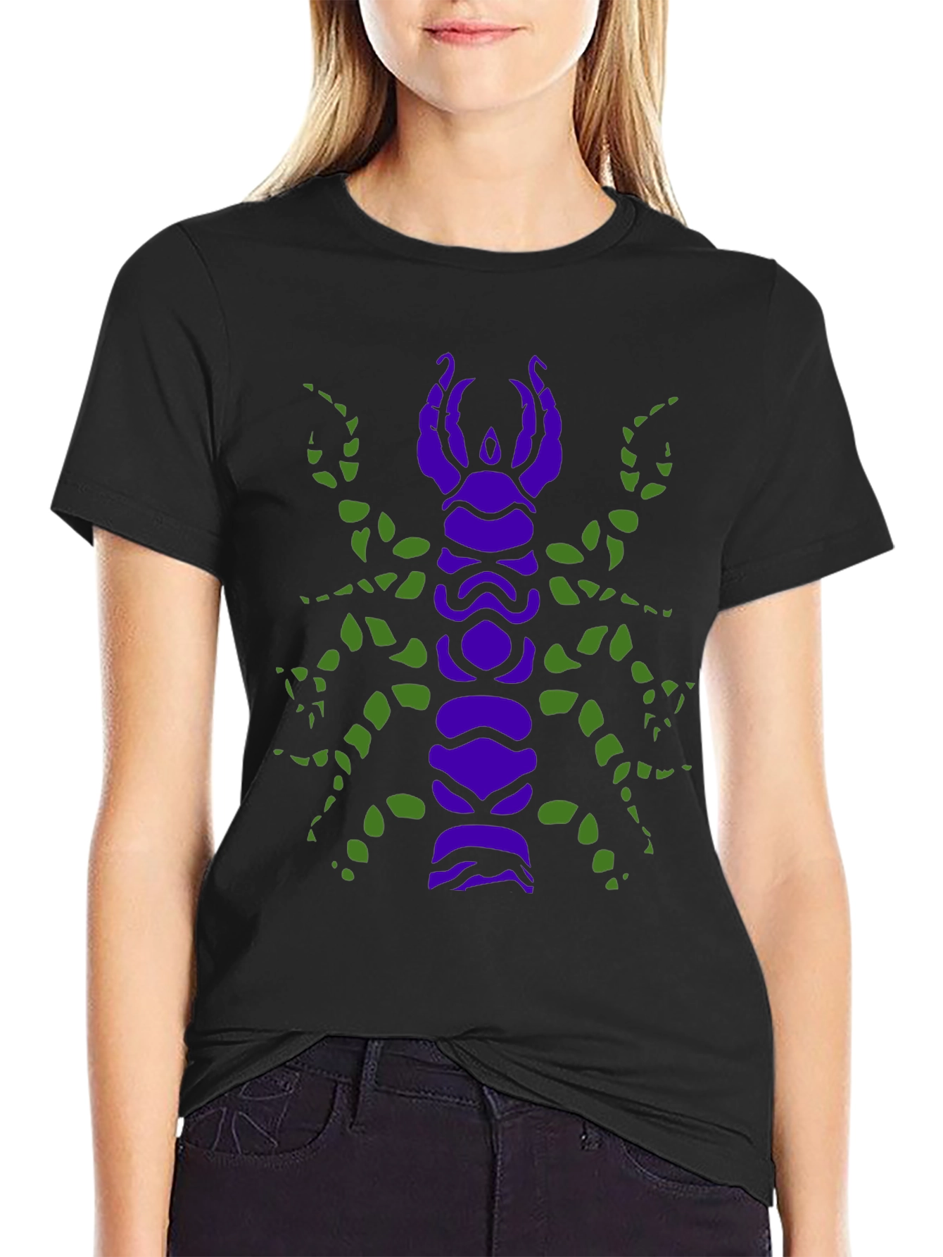 Black Scorpion Graphic Tee - Unique Purple and Green Design view 2