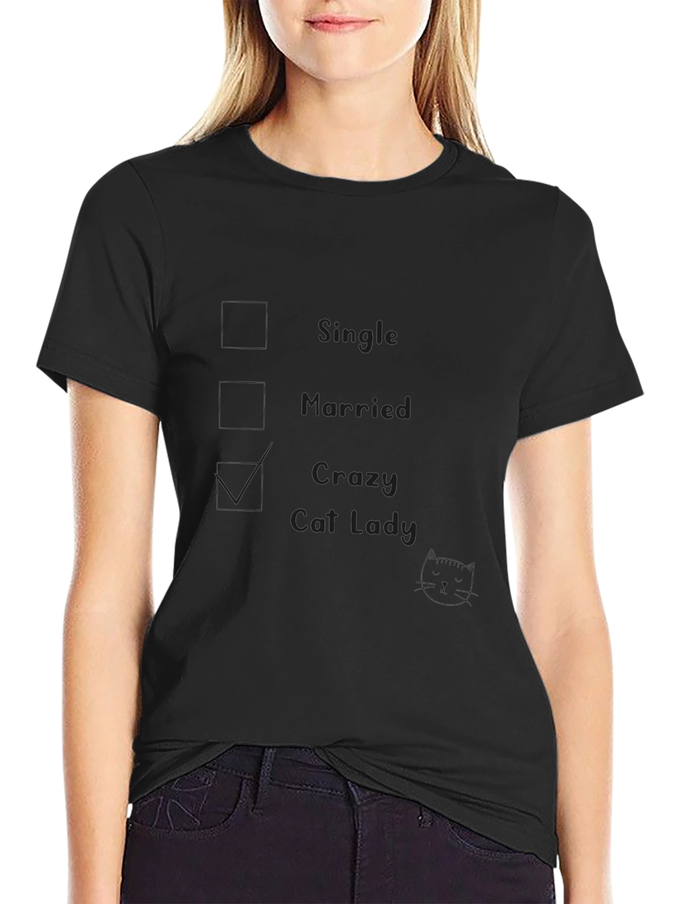 Black Crazy Cat Lady T-Shirt - Novelty Graphic Tee for Cat Lovers view 2