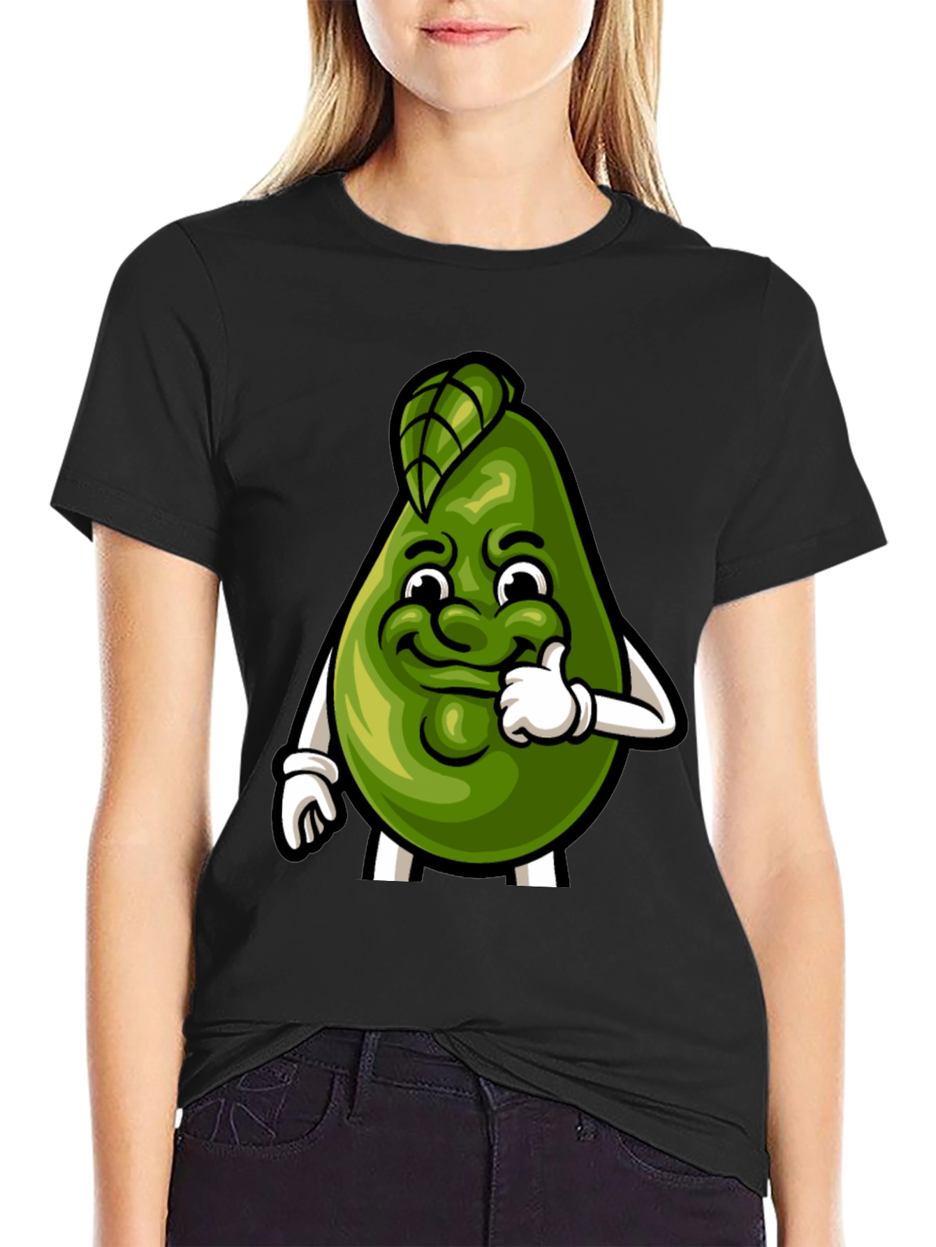 Black Funny Avocado Cartoon Graphic Tee - Soft Cotton Shirt view 2