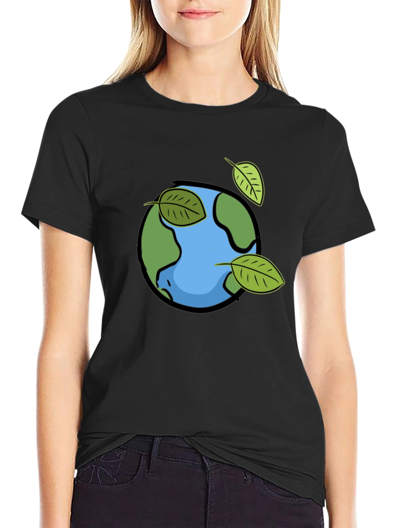 Black Eco Earth Graphic Tee - Black Cotton T-Shirt view 2