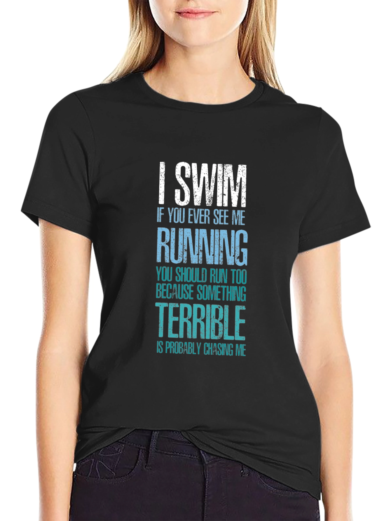 Black I Swim T-Shirt Funny Swimmer Gift view 2