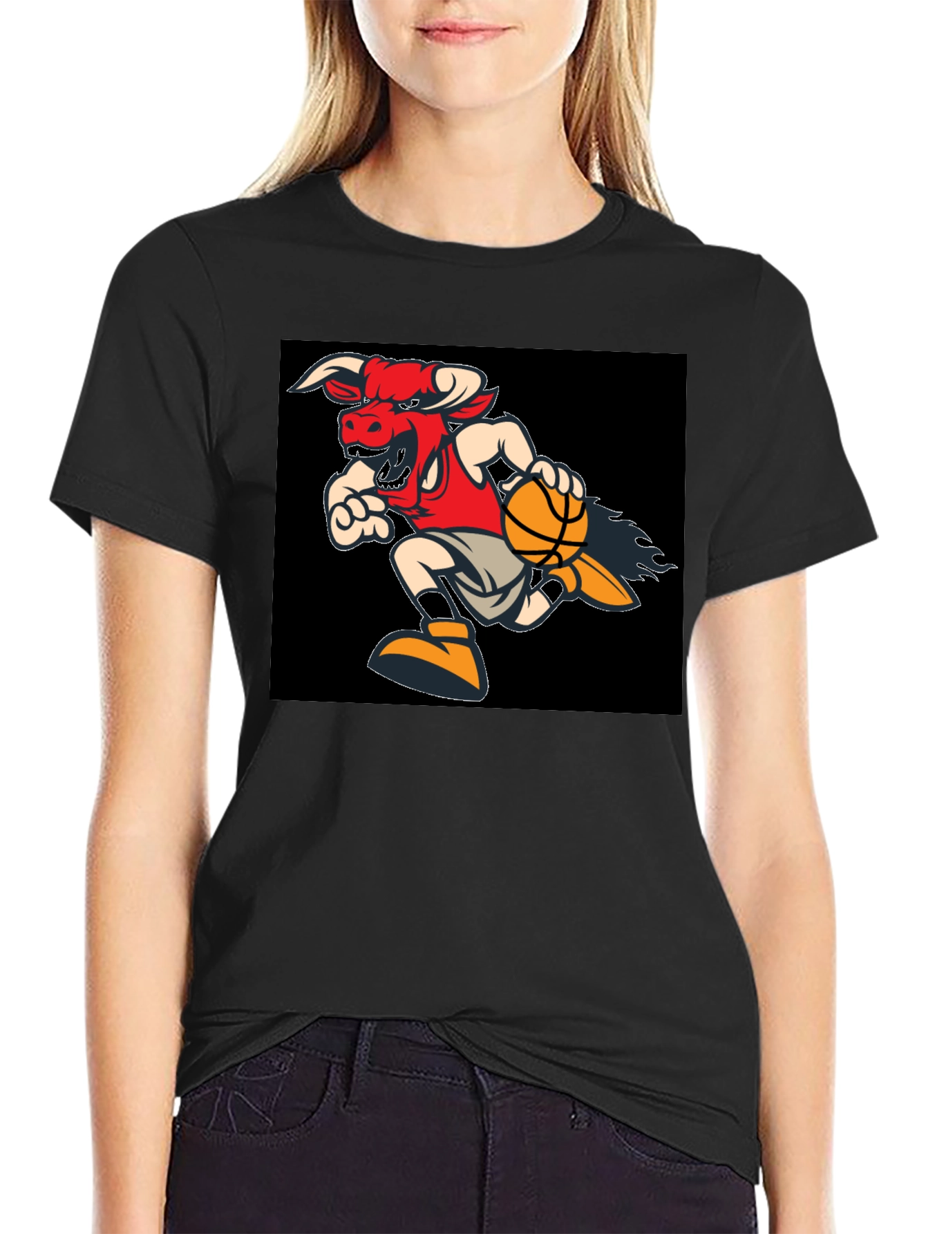 Black Fiery Bulls Basketball Black T-Shirt view 2