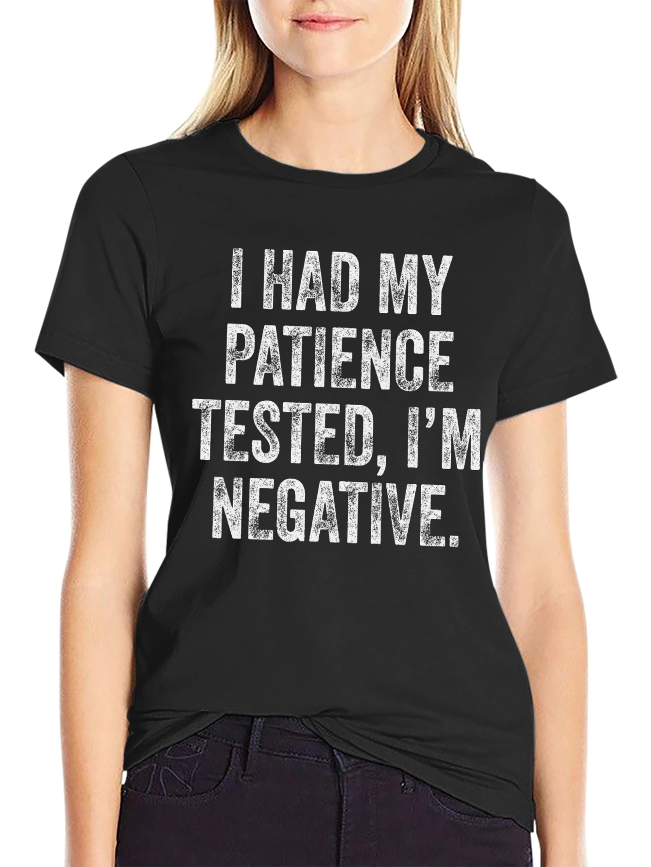 Black Funny Patience Tested Negative Black Graphic T-Shirt view 2