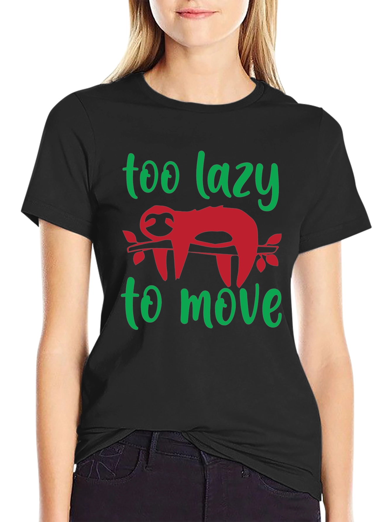 Black Too Lazy to Move Sloth Graphic Tee view 2