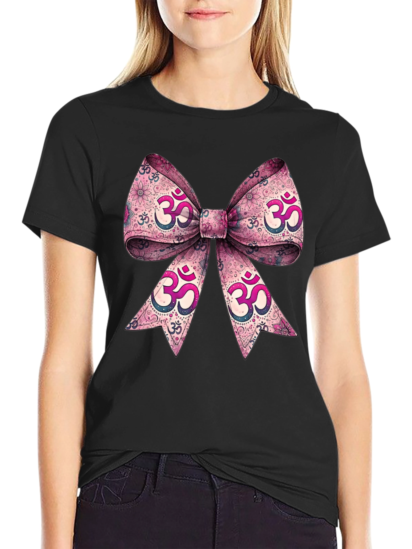 Black Om Symbol Bow T-Shirt view 2