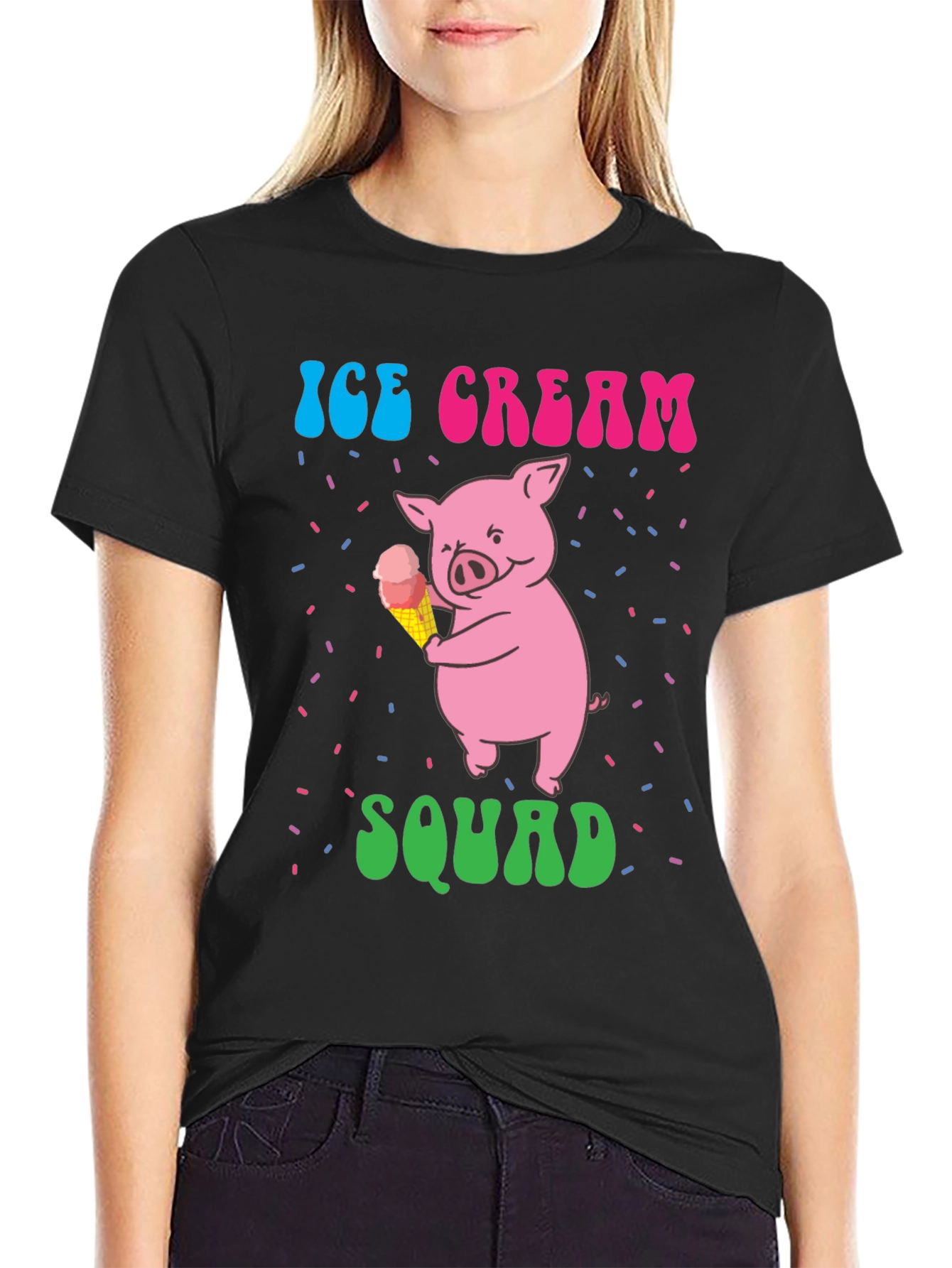 Black Ice Cream Pig Squad Tee view 2
