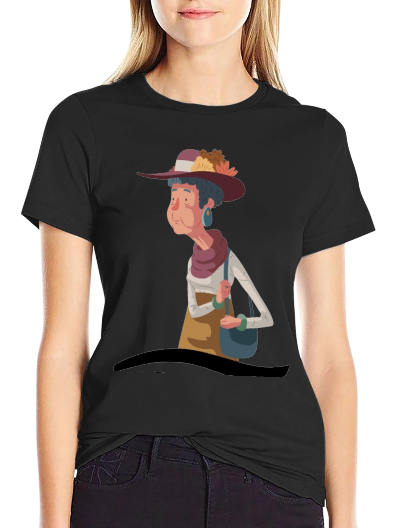 Black Cartoon Grandma T-Shirt view 2