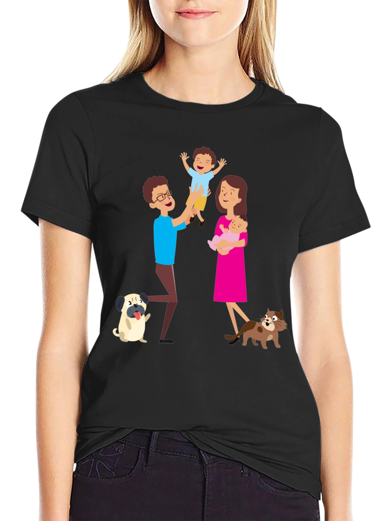 Black Cartoon Family Graphic Tee - Father's Day Gift view 2