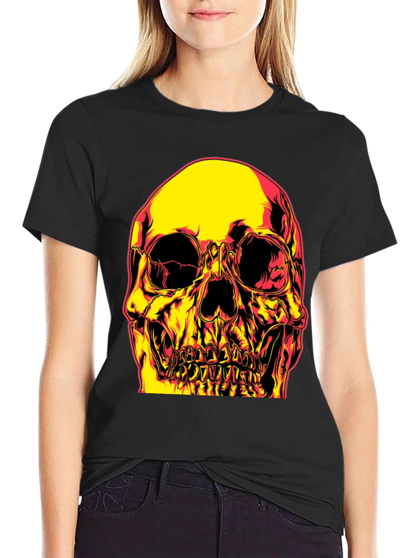 Black Skull Graphic Print Black T-Shirt view 2