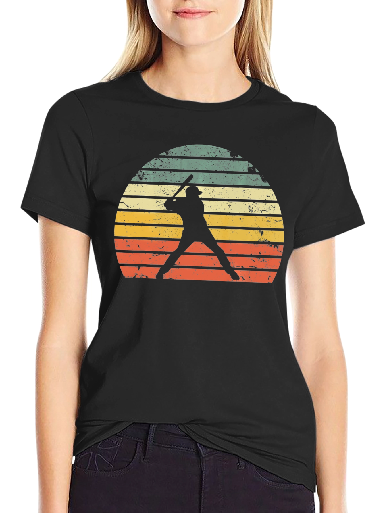 Black Vintage Baseball Player Sunset Graphic Tee view 2