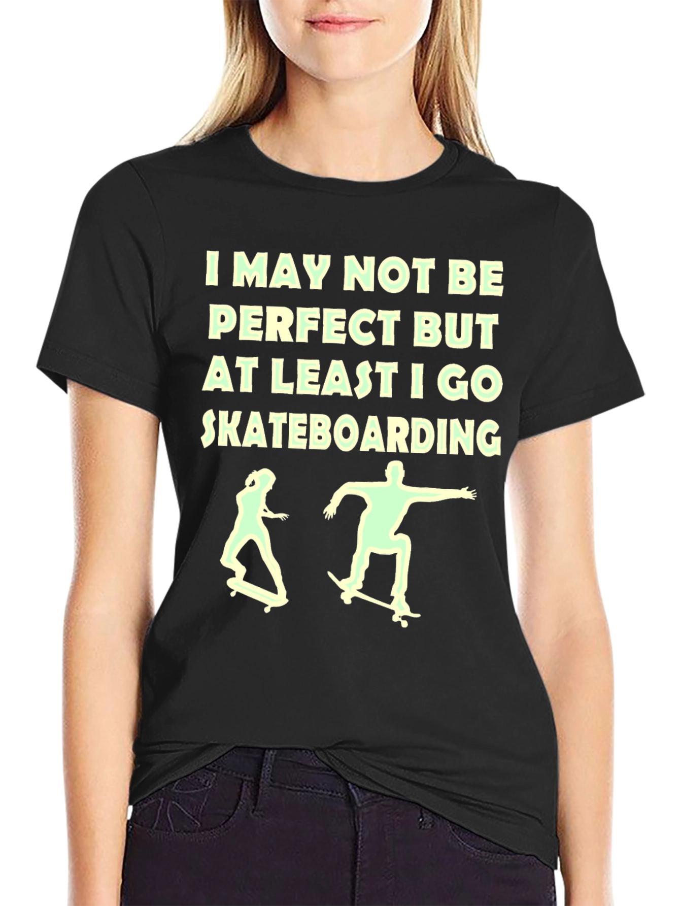 Black Skateboarding Graphic Tee - I May Not Be Perfect view 2