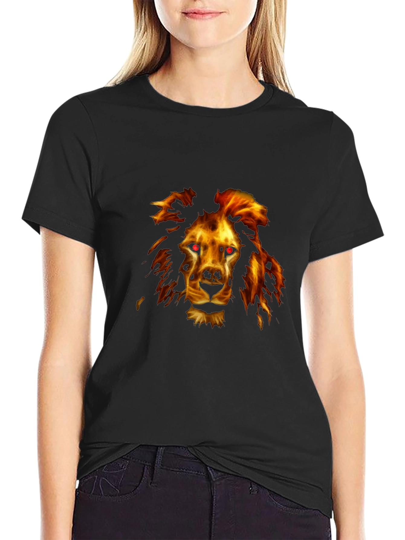 Black Fiery Lion Graphic Tee - Black Cotton Comfort view 2