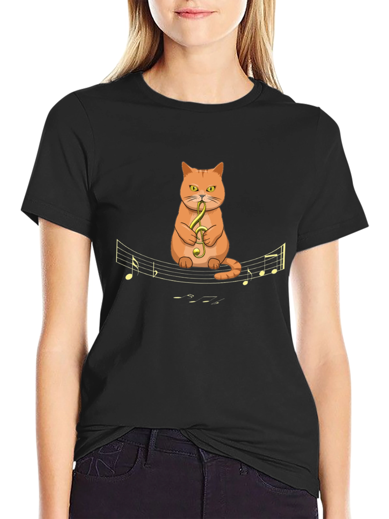 Black Musical Cat T-Shirt - Quirky Graphic Tee view 2