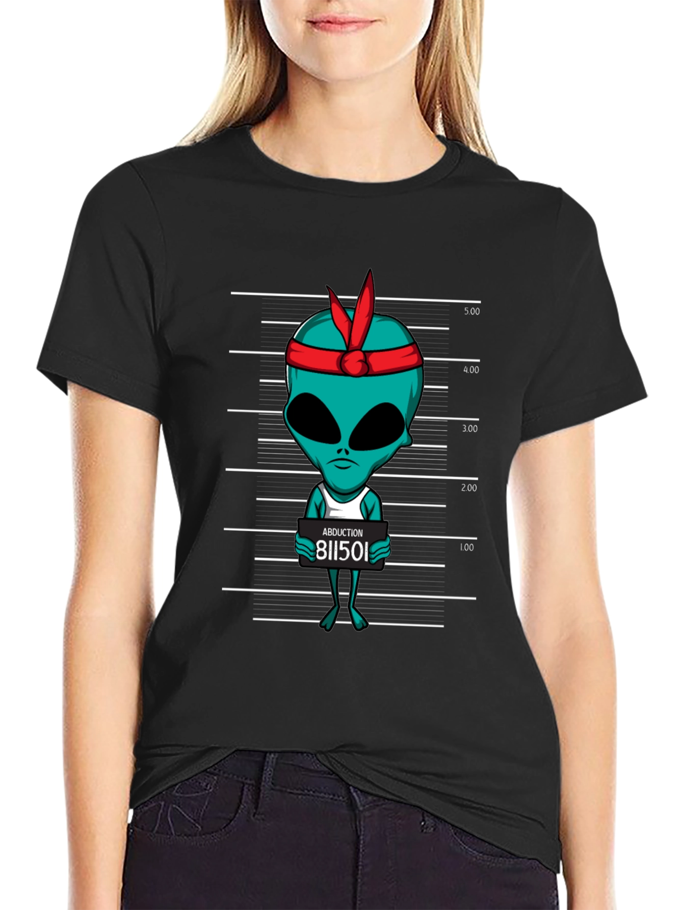 Black Alien Mugshot Graphic Tee - Abduction T-Shirt view 2