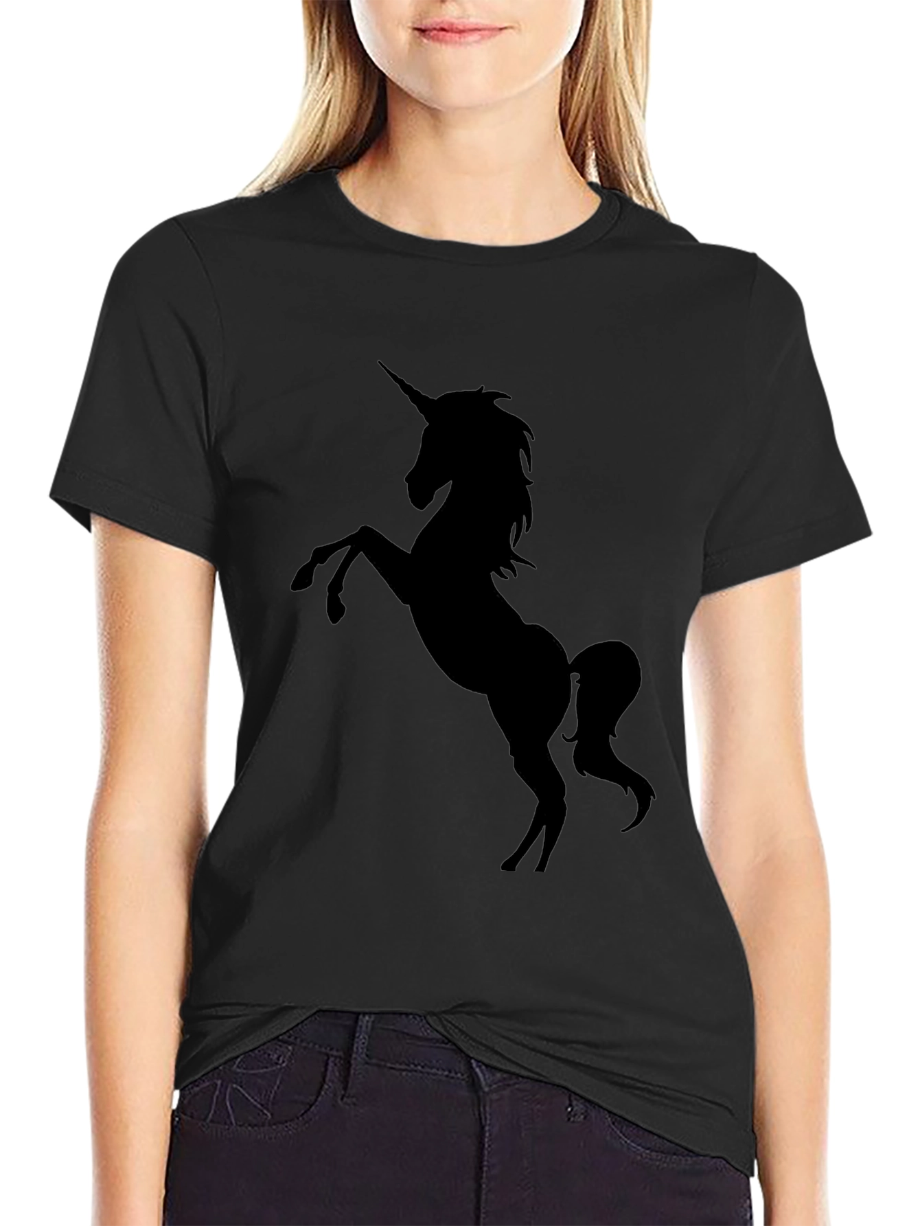 Black Unicorn Graphic Tee - Black Cotton T-Shirt view 2