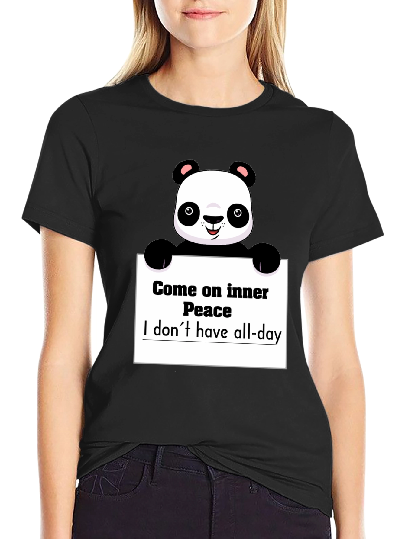 Black Funny Panda Graphic T-Shirt - Inner Peace view 2