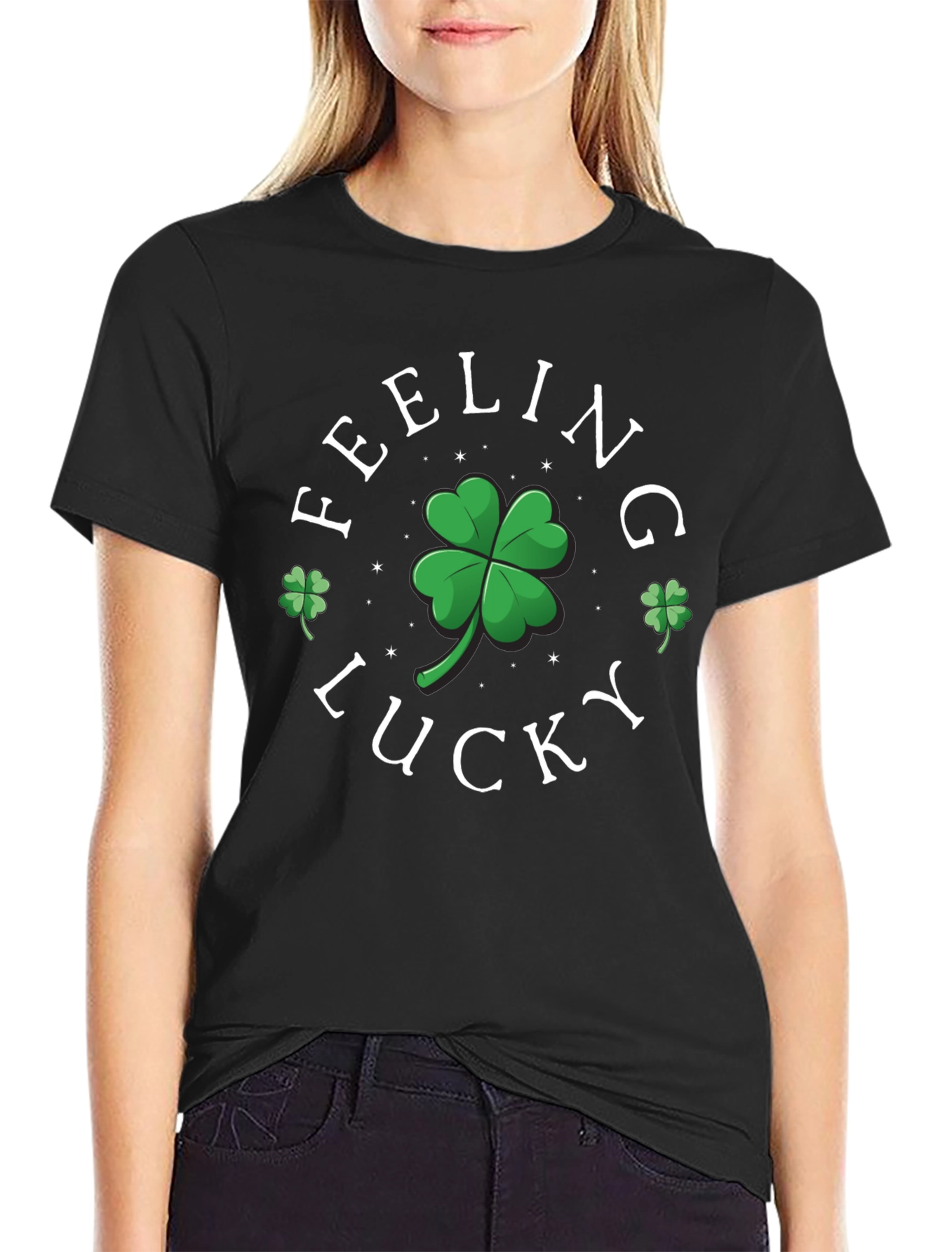 Black Feeling Lucky Shamrock Graphic Tee view 2